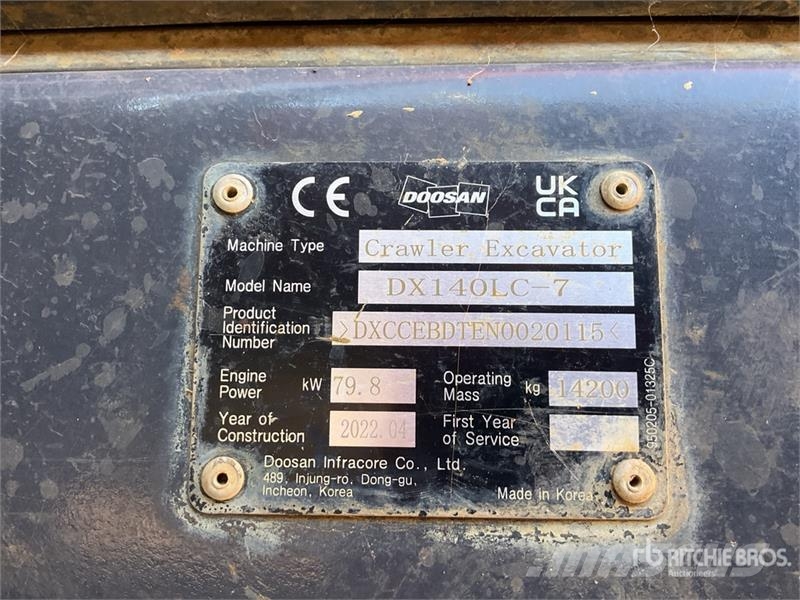 Doosan DX140LC-7 Tracked Excavator Escavadoras de rastos