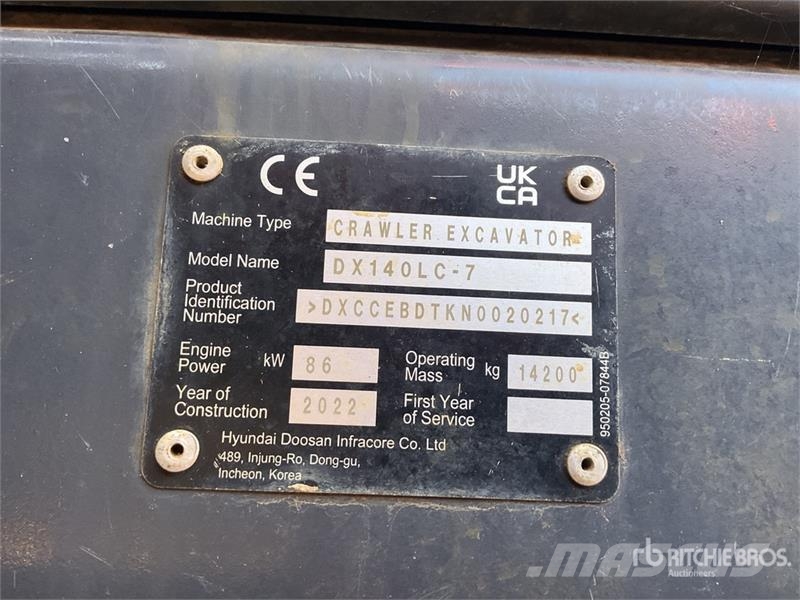 Doosan DX140LC-7 Tracked Excavator Escavadoras de rastos