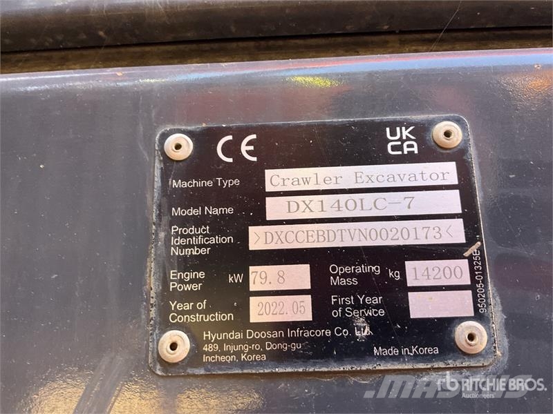Doosan DX140LC-7 Tracked Excavator Escavadoras de rastos