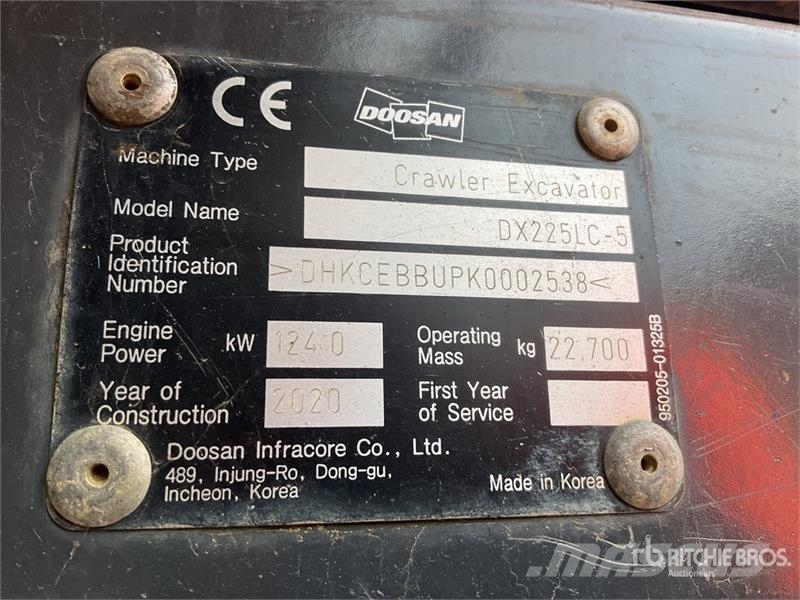 Doosan DX225LC-5 Tracked Excavator Excavatoare pe șenile
