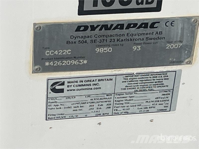 Dynapac CC422C Compacteur Vibrant Monocylindre Combination Rouleaux monocylindre