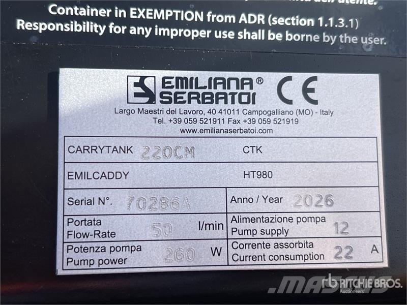Emiliana Serbatoi Carrytank 220CM 220 L Poly Portable Diesel Transfe Fuel and additive tanks
