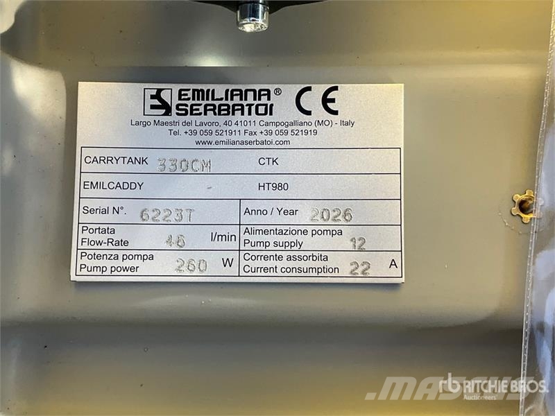 Emiliana Serbatoi Carrytank330 330 L Portable Poly Diesel 330 L Poly Kraftstoff- und Zusatzstoffbehälter