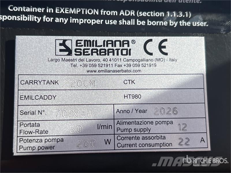 Emiliana Serbatoi Carrytank 220CM 220 L Poly Portable Diesel Transfe Fuel and additive tanks
