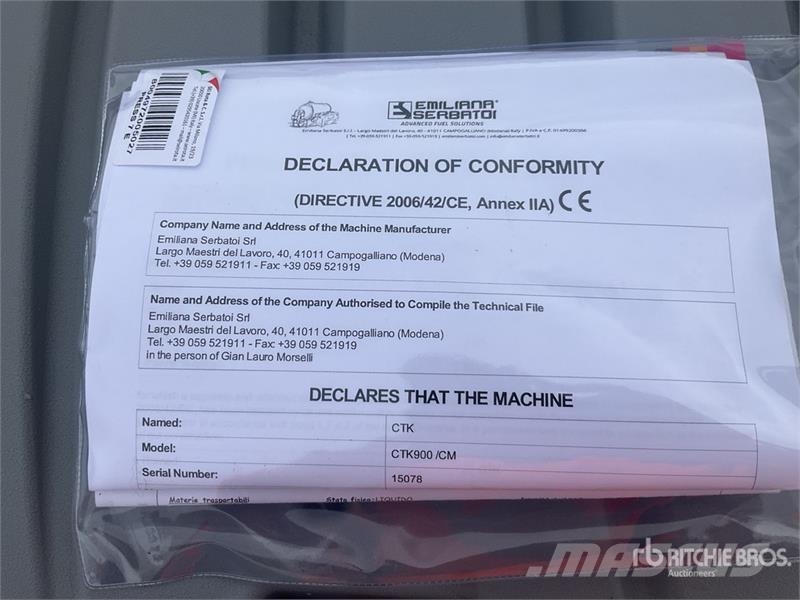 Emiliana Serbatoi CTK900 900 L Portable Poly Diesel Fuel Tank (Unuse Fuel and additive tanks