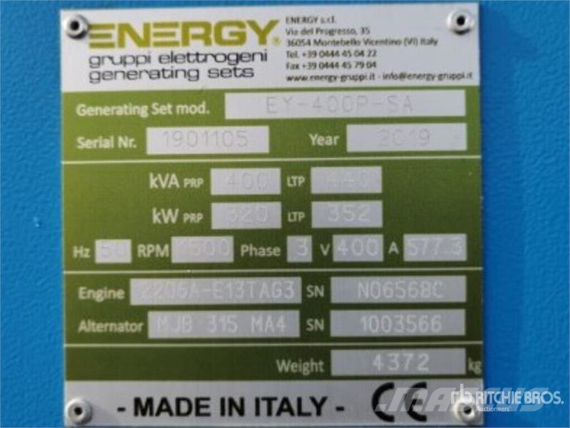  Energy EY-400P-SA 400 kVA Skid-Mounted Generator S Dieselgeneraattorit