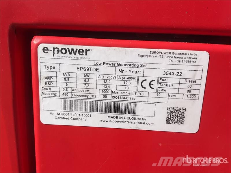 Europower EPS9TDE 9 kVA Skid-Mounted Generator Set Dizelski agregati