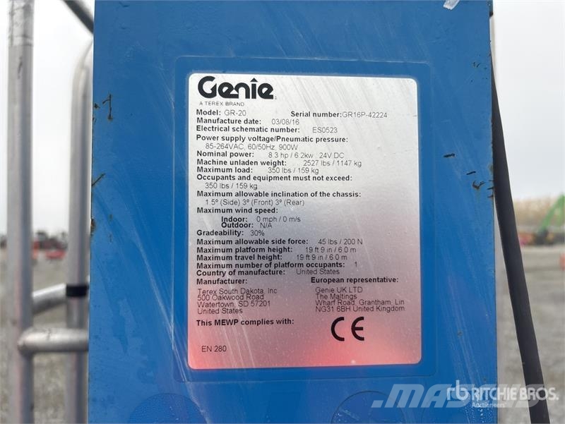 Genie GR-20 Vertical Mast Lift Vertikālie pacēlāji
