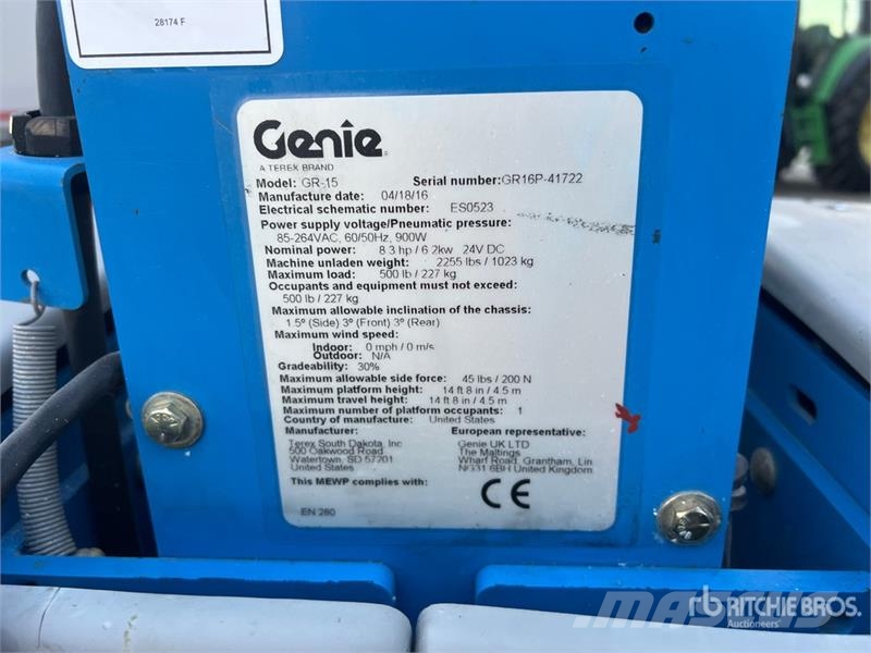 Genie GR15 Vertical Mast Lift Used Personnel lifts and access elevators