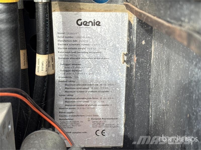 Genie GS2669 RT 4x4 Diesel Nacelle Ciseau Scissor Lift Nacelle ciseaux