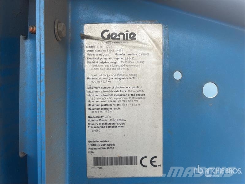 Genie S45 4WD Diesel Telescopic Boom Lift Teleskopiskie pacēlāji