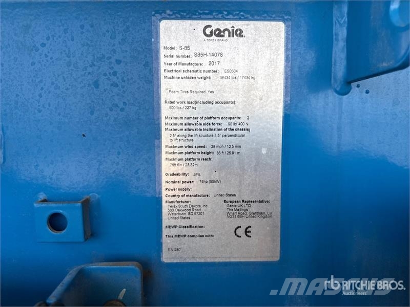 Genie S85 Telescopic Boom Lift Nacelles télescopiques