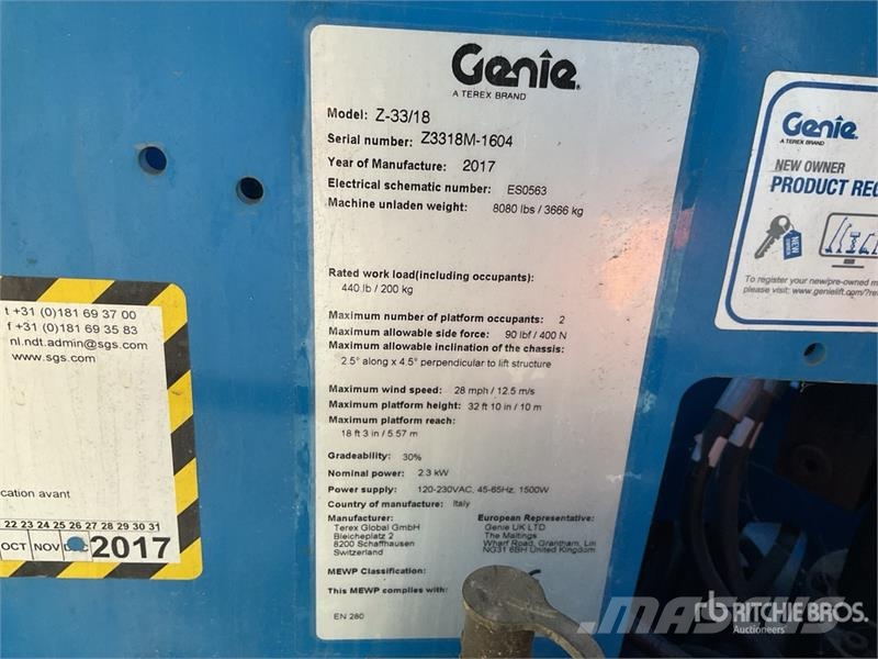 Genie Z-33/18 2WD Electric Nacelle Articulee Articulatin Bomlifte med knækarm