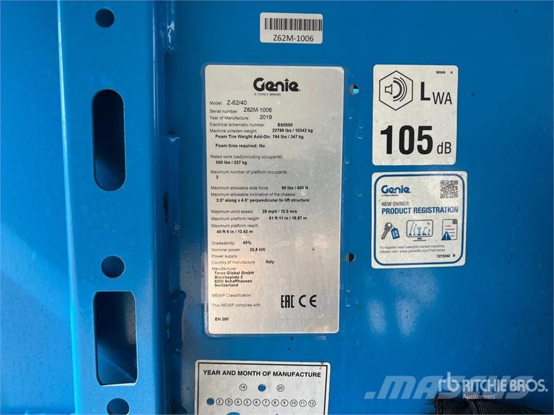 Genie Z-62/40 Articulating Boom Lift ブームリフト 屈伸型
