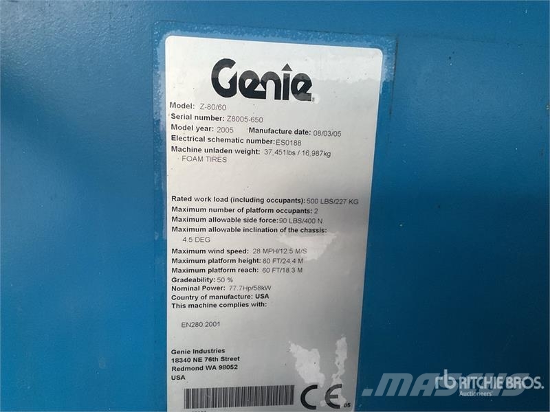 Genie Z-80 Diesel Articulating Boom Lift Knikarmhoogwerkers