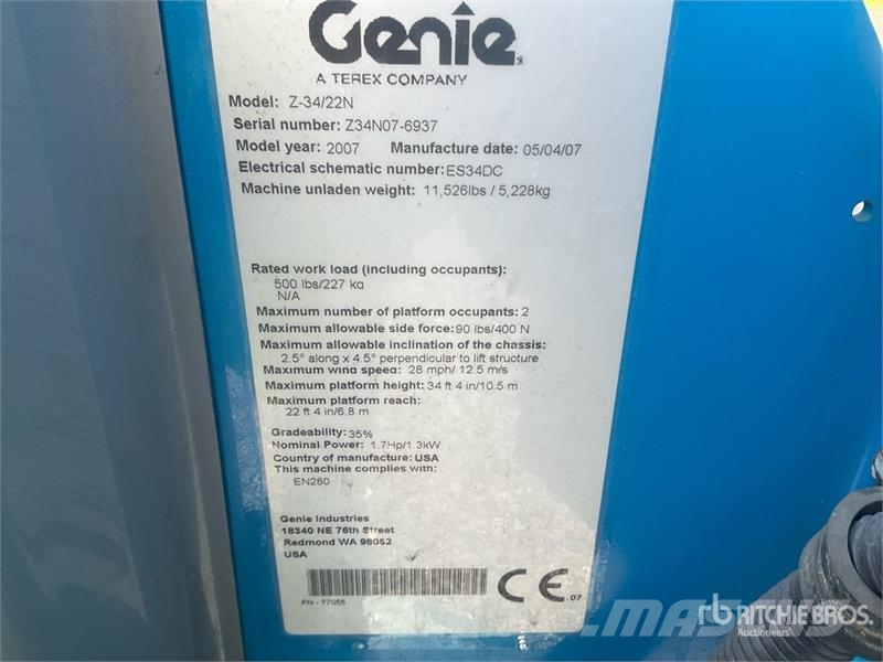 Genie Z34/22N 2WD Electric Articulating Boom Lift Nacelles articulées
