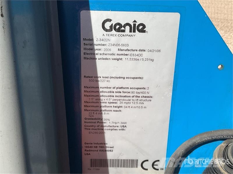 Genie Z34/22N 2WD Electric Articulating Boom Lift Articulated boom lifts