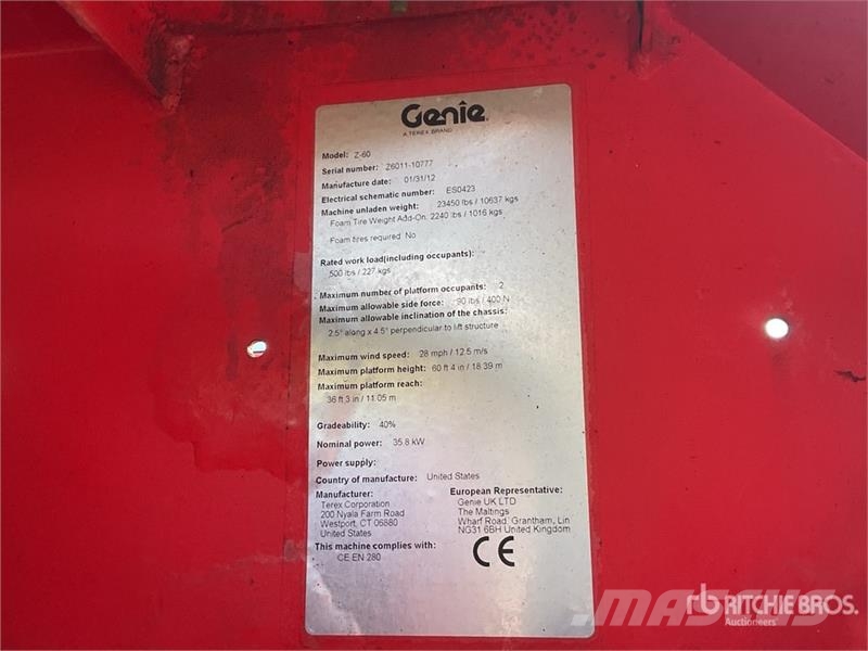 Genie Z60 4WD Diesel Articulating Boom Lift Zglobne dvižne ploščadi