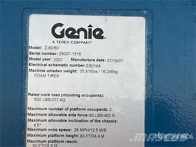 Genie Z80/60 4WD Diesel 26 mts Articulating Boom Lift Articulated boom lifts