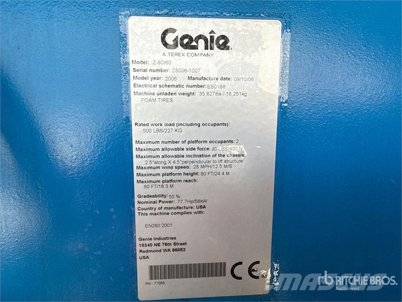 Genie Z80/60 Articulating Boom Lift Bomlifte med knækarm