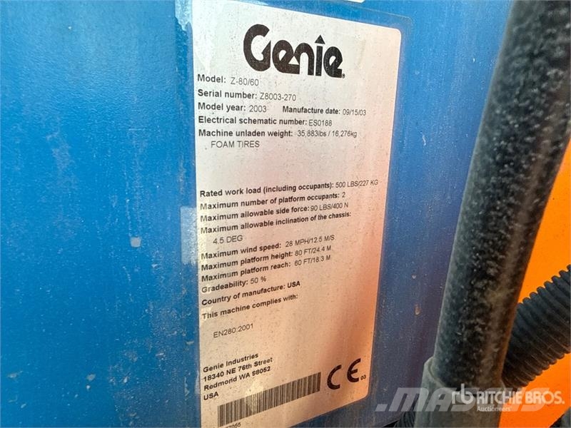 Genie Z80/60 Articulating Boom Lift (Inoperable) Körüklü personel platformları
