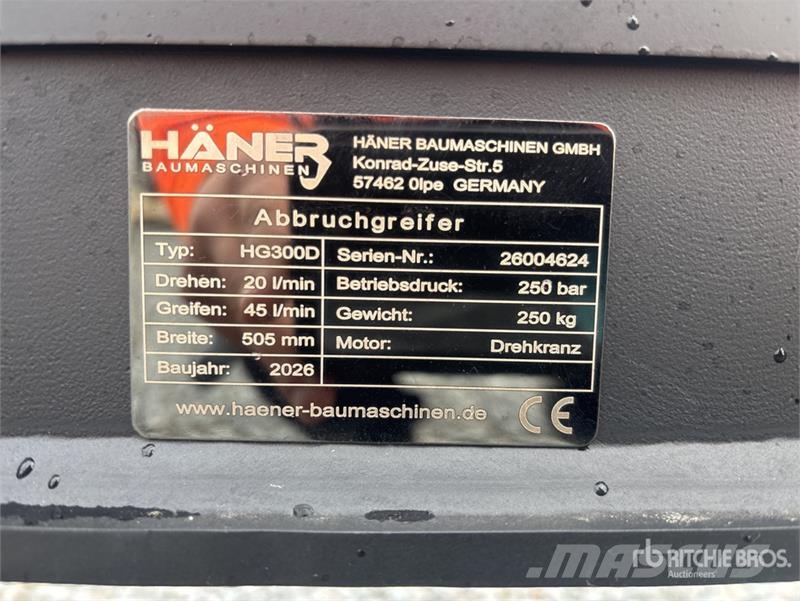  Haener HG300D Rotating Excavator Grapple (Unused) Pašgrābji