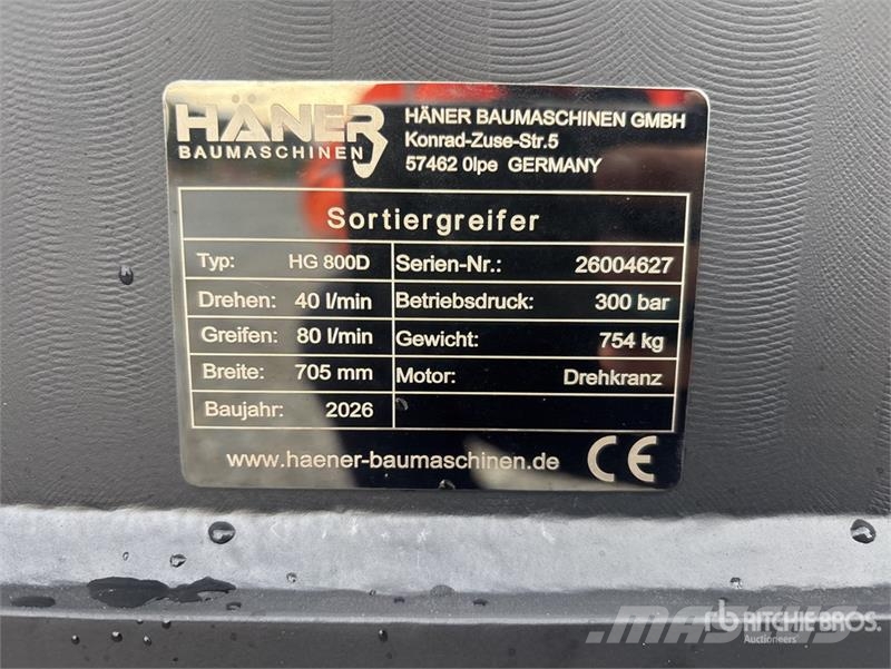  Haener HG800D Rotating Excavator Grapple (Unused) Pašgrābji