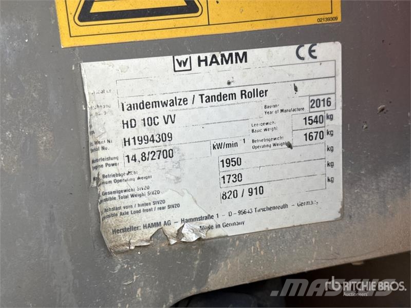 Hamm HD10C Smooth Drum Compactor Tahačové válce