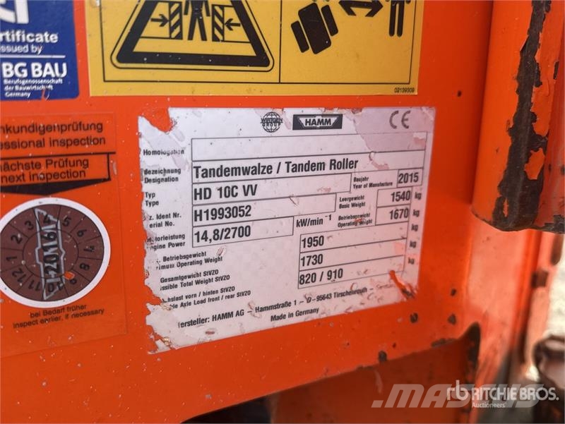 Hamm HD10CVV Compacteur Vibrant Tandem Double Drum Roll Tandemrullid