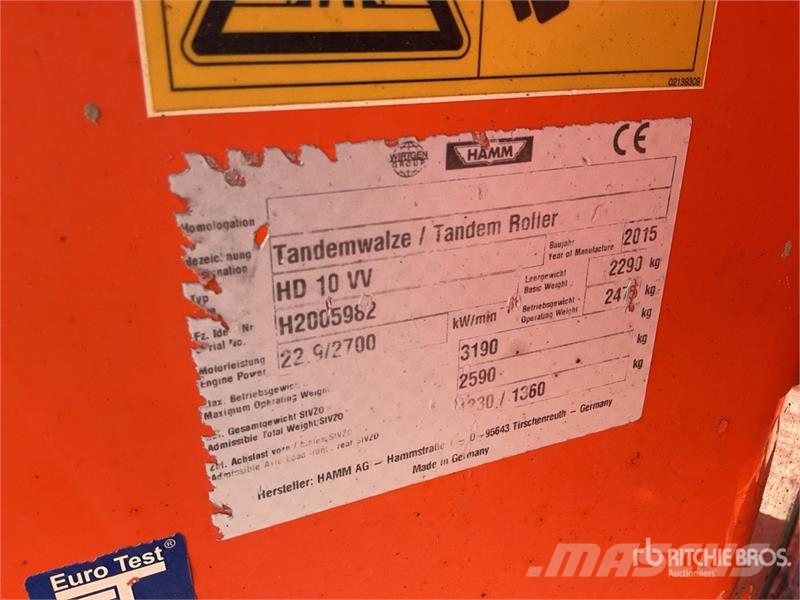 Hamm HD10VV Compacteur Vibrant Tandem Double Drum Rolle Dvojni valjarji