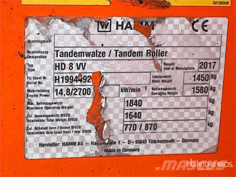 Hamm HD8VV Rouleaux tandem