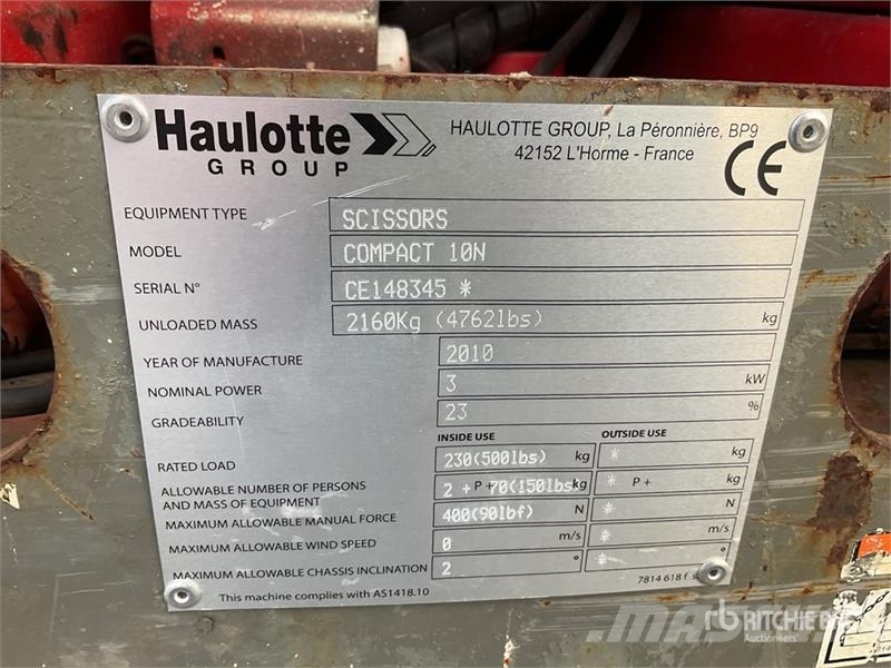Haulotte Compact 10N Electric Electric Scissor Lift Käärtõstukid