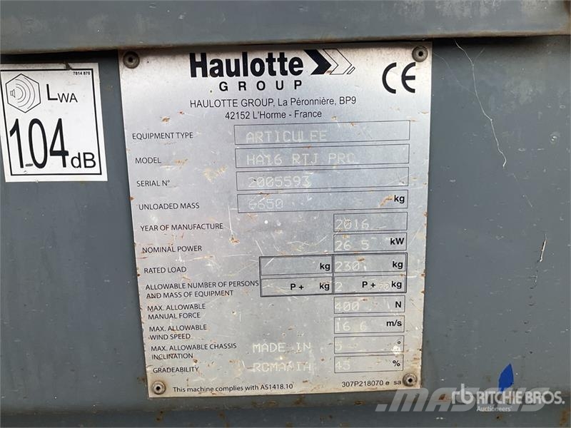Haulotte HA16 RTJ PRO 4WD Diesel Articulating Boom Lift Gelenkteleskoparbeitsbühnen