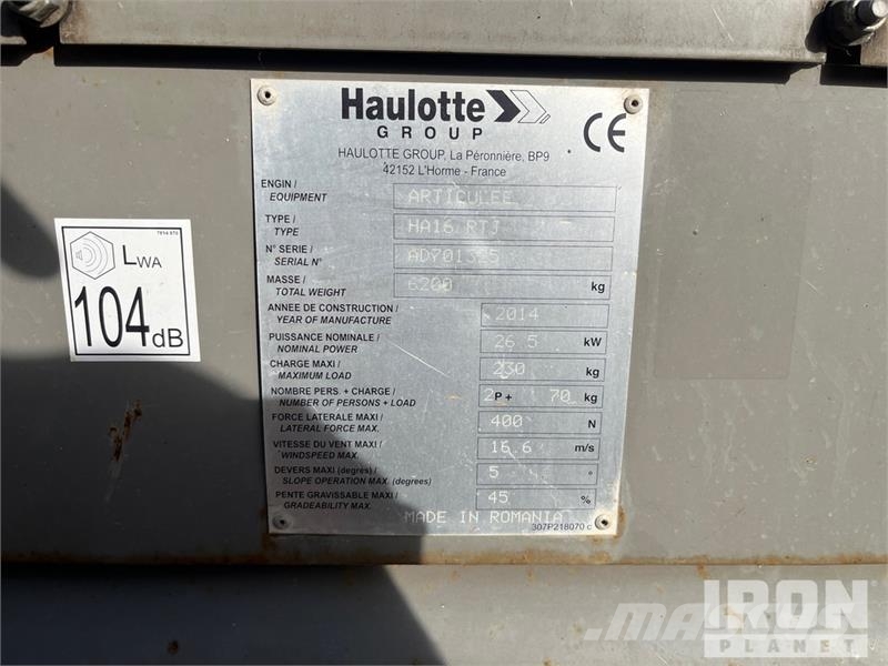 Haulotte HA16RTJ 4WD Diesel Articulating Boom Lift Strēles pacēlāji