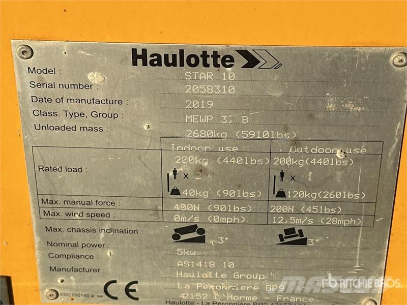 Haulotte STAR10 Nacelle A Mat Droit Vertical Mast Lift Personhissar och andra hissar