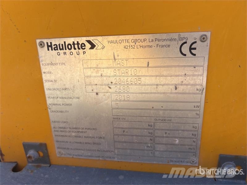 Haulotte STAR10 Nacelle A Mat Droit Vertical Vertical Mast Személyemelők