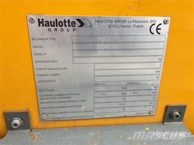 Haulotte STAR10 Vertical Mast Lift Vertikālie pacēlāji