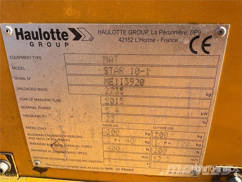 Haulotte STAR10 Vertical Mast Lift Søjlelifte