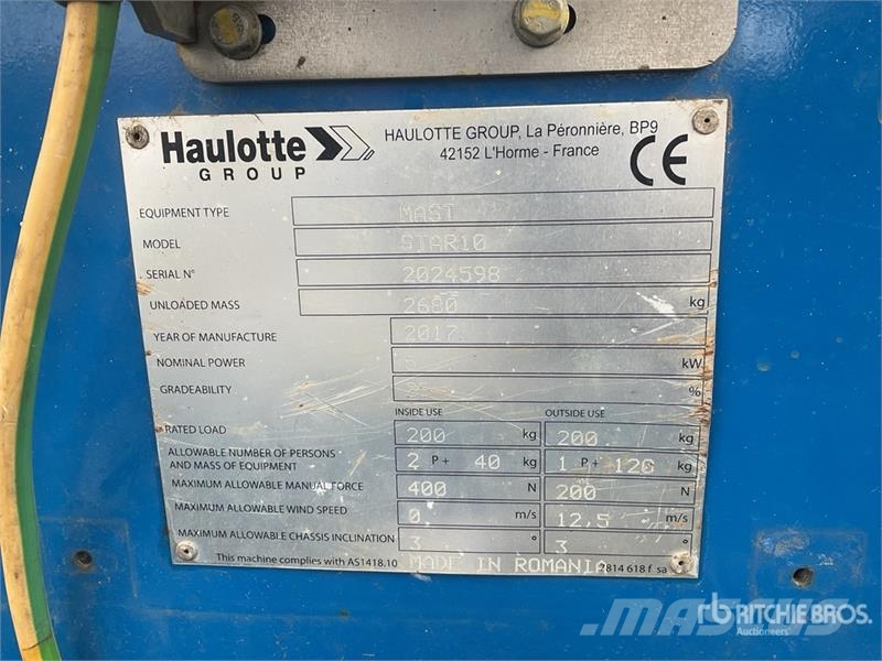 Haulotte Star10 Vertical Mast Lift (Inoperable) Vertikální sloupové výtahy