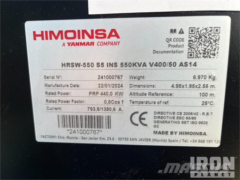 Himoinsa HRSW-550 S5 INS 550 kVA Generator Set Dízel áramfejlesztők