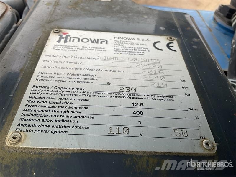Hinowa Lightlift20.10IIIS Diesel Articulating Boom Lift Gelenkteleskoparbeitsbühnen