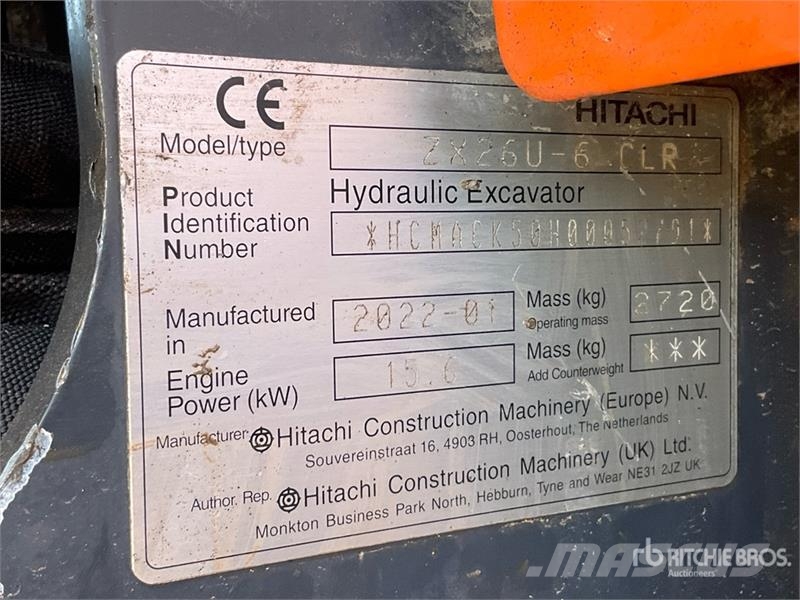 Hitachi ZX26U-6 Mini Excavator Minikaivukoneet < 7t