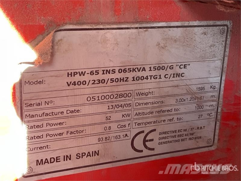 HPW-65 INS 52 kW Skid-Mounted Generator Set (Inope Dīzeļģeneratori