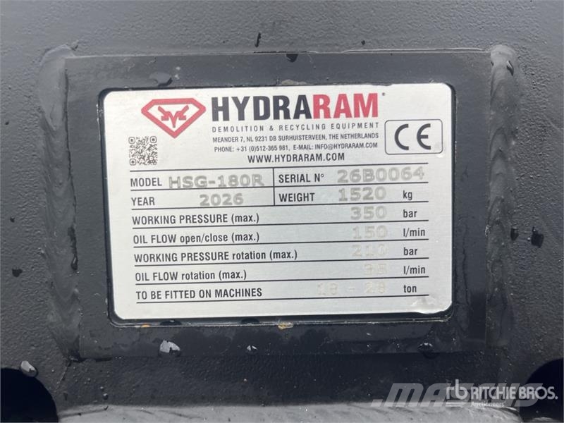 Hydraram HSG-180R Q/C Rotating Demolition Grapple (Unused) Grapples
