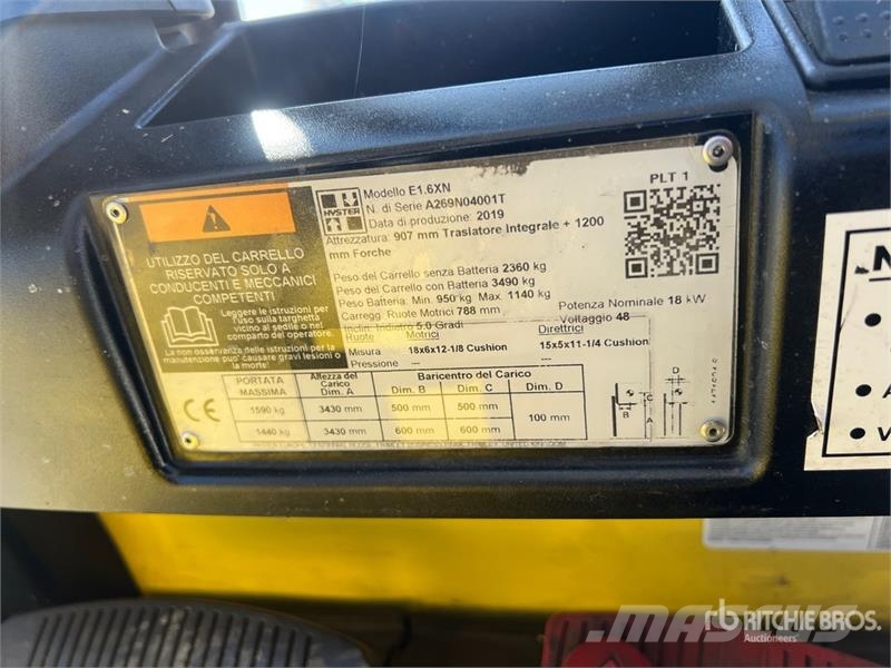Hyster E 1.6XN 1600 kg Electric Forklift شاحنات ذات رافعات شوكية تعمل بالكهرباء