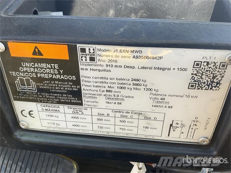 Hyster J1.6XN MWB Electric Forklift Elektro Stapler