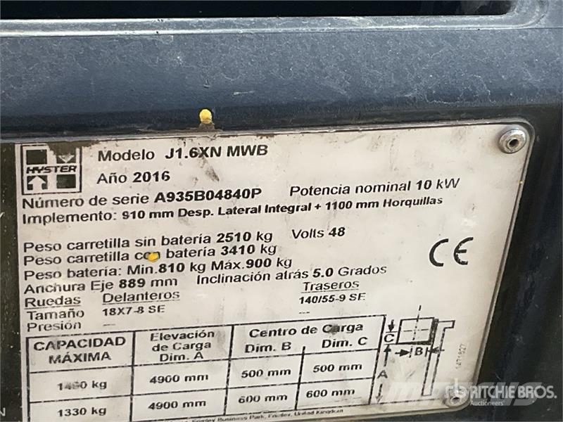 Hyster J1.6XN MWB Electric Forklift Empilhadores eléctricos