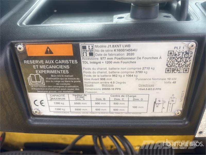 Hyster J1.8XNT LWB 1390 kg Electric Forklift (Inoperable) Elektromos targoncák