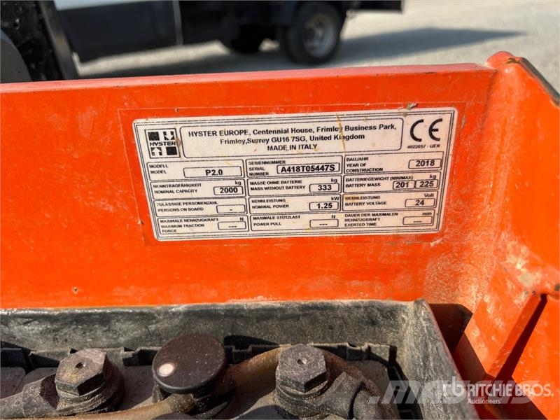Hyster P2.0 2000 kg Electric Pallet Jack 手动码垛机