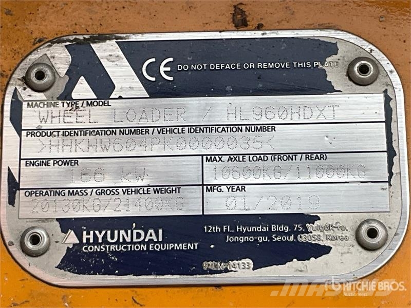 Hyundai HL960 HD XT High Lift Wheel Loader Wheel loaders